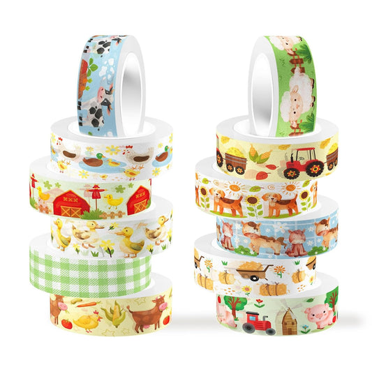 12 Rolls Farm Animals Washi Tape Set, Farmhouse Cow Sheep Pig Ducks Decorative Tapes, Fall Cute Cartoon Masking Tape for Journaling Scrapbook Journals Planners DIY Crafts Christmas Party Decor 16.4FT