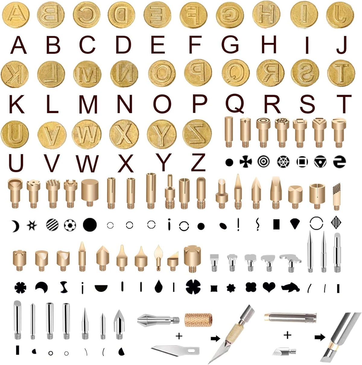 BEZALEL 112Pcs Wood Burning Tips - Pyrography Wood Burning Kit Includes Wood Burning Tips Only Wood Burning Letters Wood Burning Stencils and Patterns for Embossing Carving DIY Adults Crafts Beginners