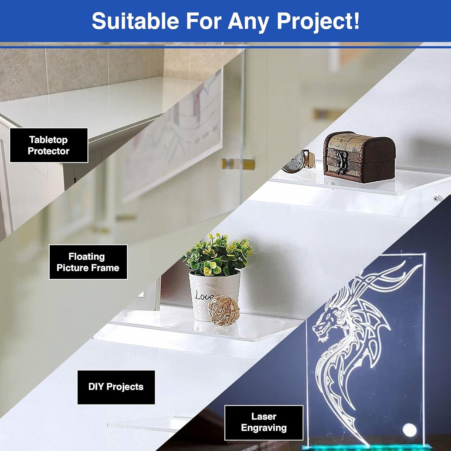 Duco USA-Made Clear Cast Acrylic Sheet 1/8 Inch Thick 24" x 48" - 1 Pack of Transparent Plexiglass Sheet - Lightweight Acrylic Board for Window Replacements, Displays, Signs, and More