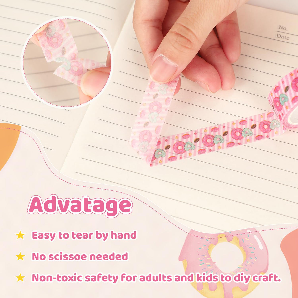 12 Rolls Donut Washi Tape Set, Candy Donuts Stars Masking Tapes, Cartoon Craft Pattern Adhesive Tapes for Planners, Scrapbook Decorating, Journal, DIY Art Crafts, Gift Wrapping 16.4Ft