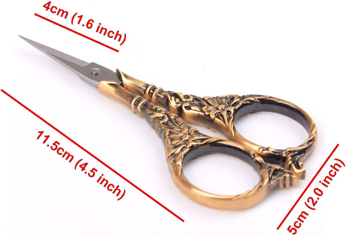 BIHRTC Vintage European Style Scissors Stainless Steel for Cross Stitch Cutting Embroidery Sewing Handcraft Craft Art Work DIY Tool(Red Copper)
