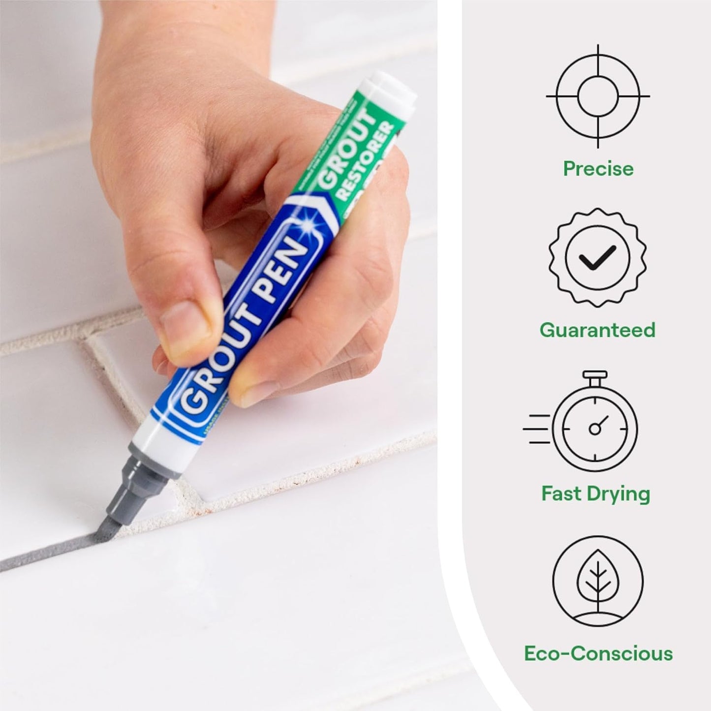 Grout Pen Grey Tile Paint Marker: Waterproof Grout Paint, Tile Grout Colorant and Sealer Pen - Narrow 5mm, 2 Pack with Extra Tips (7mL) - Grey