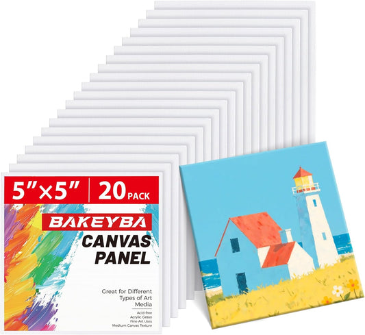 Mini Canvas Boards for Painting 20 Pack, 5x5 Inch Canvas Panels, 100% Cotton White Blank Art Supplies for Acrylics Oil Watercolor Tempera Paints