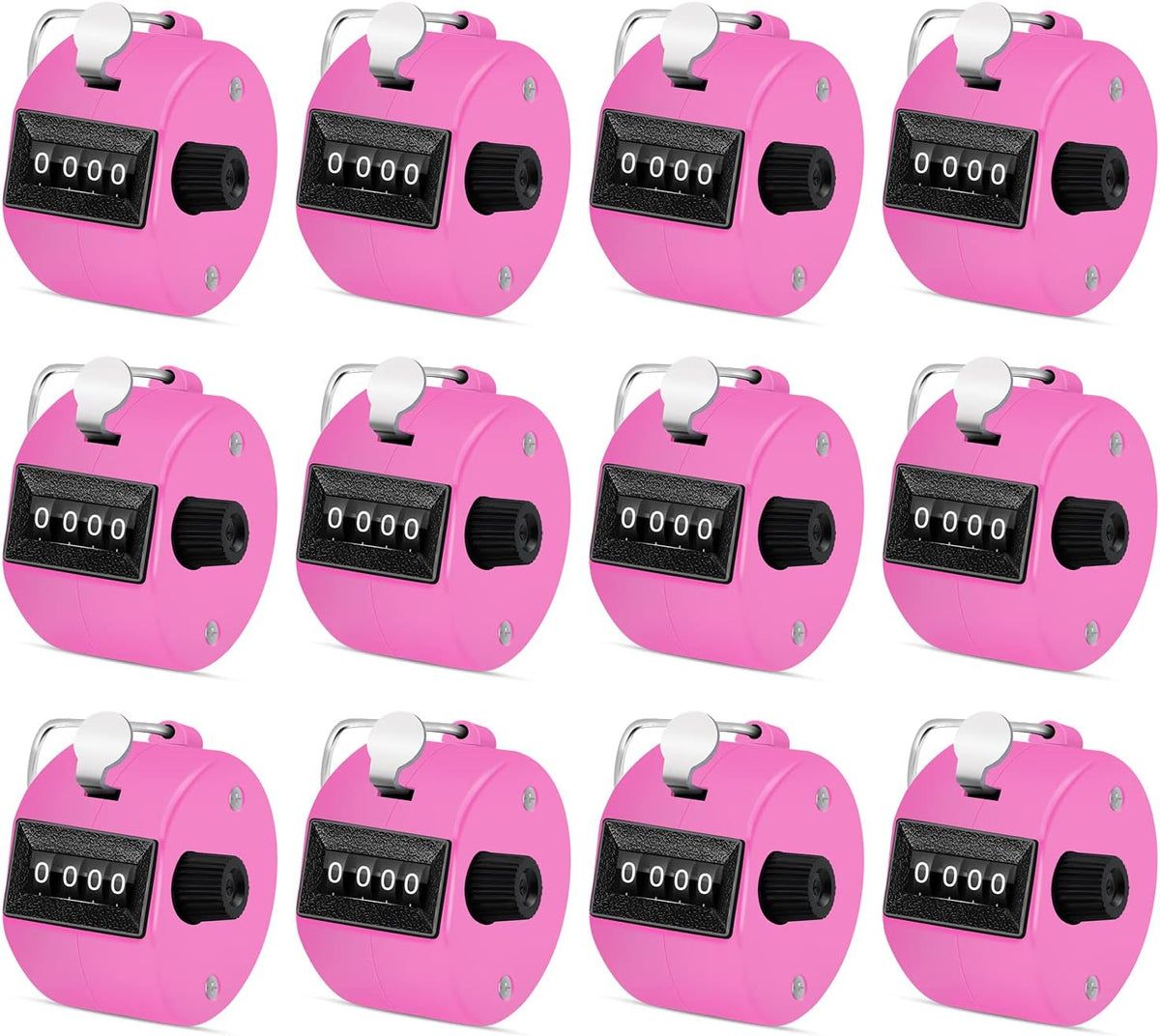 12 Pcs Hand Tally Counter 4-Digit Lap Counter Clicker, Manual Mechanical Handheld Pitch Click Counter with Finger Ring for School Golf & Knitting Row Croche