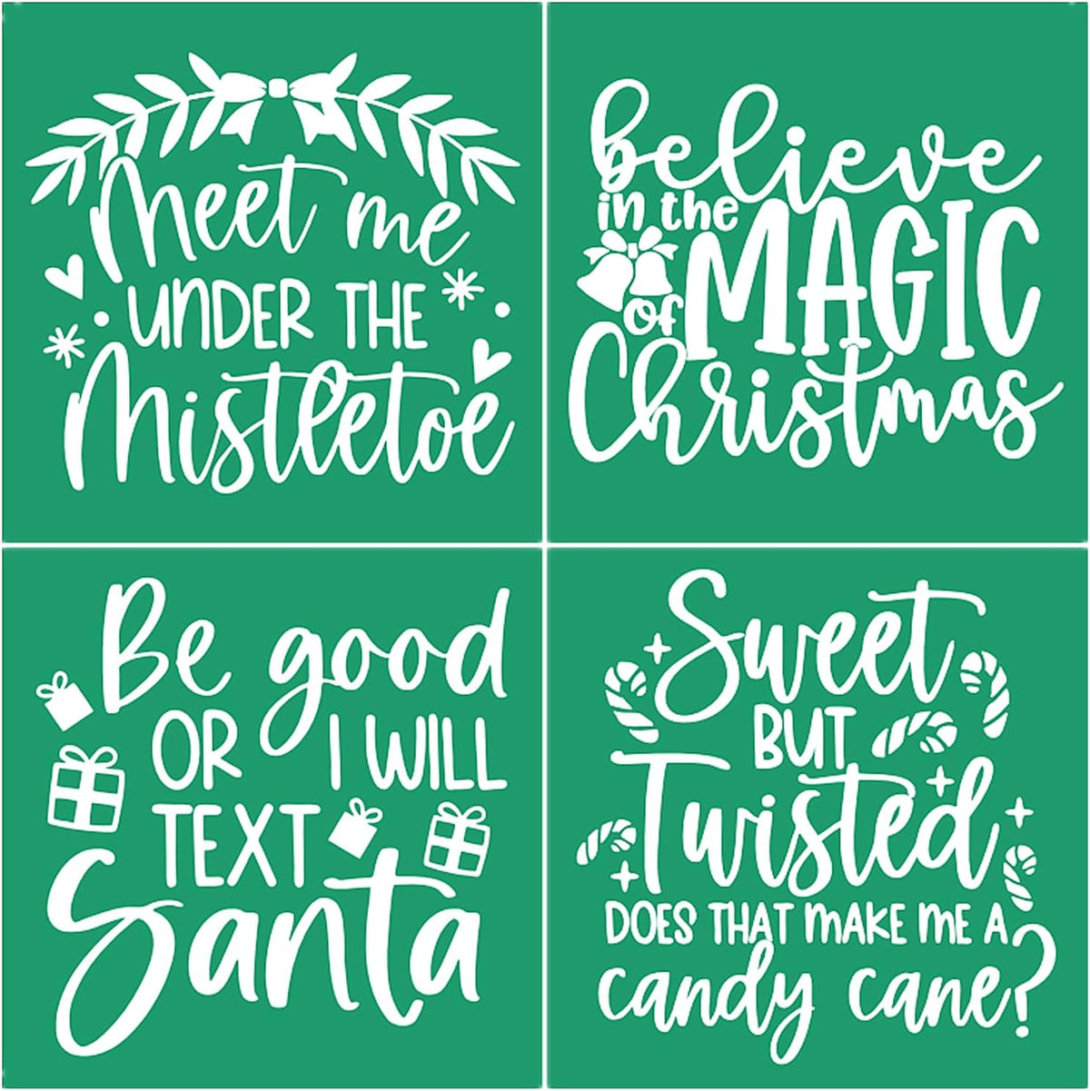JAJADO Christmas Silk Screen Stencils Reusable Adhesive Stencils Winter Christmas Silk Sceen Transfers Santa Sacks DIY Xmas Gift for Office, School, Bakery, Coffee Bar, Christmas Home Decor Ornaments