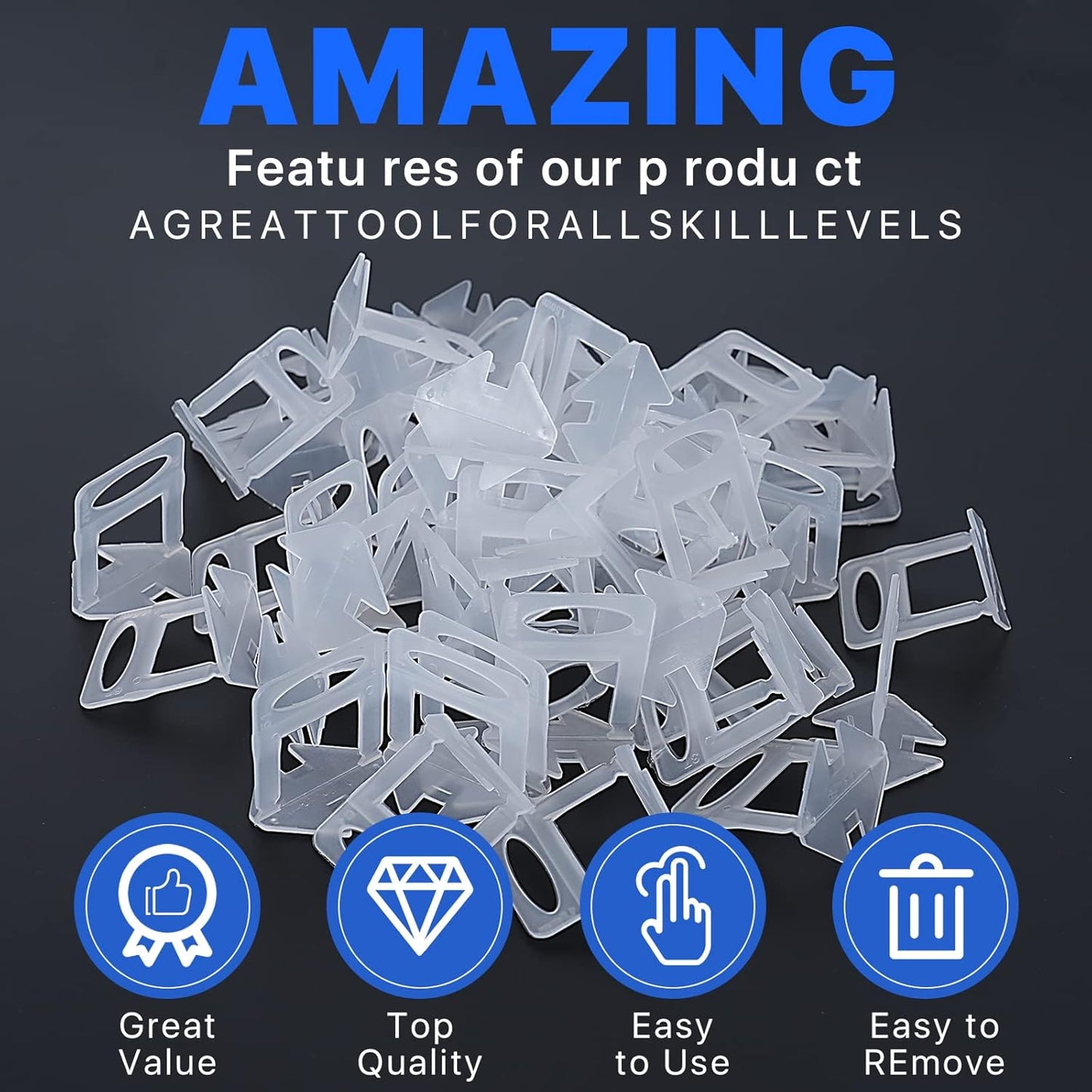 2200 Pcs Tile Leveling System Clips 1/32" (1.0mm) for Ceramic Tile and Stone Installation - DIY Tile Leveler Spacers Kit for Perfect Alignment(2200, 1/32)