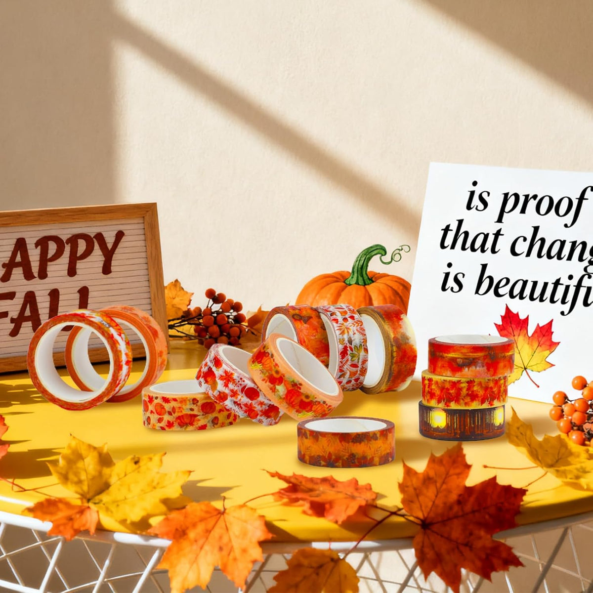 12 Rolls Autumn Washi Tape Set, Fall Maple Leaves Pumpkin Sunflower Thanksgiving Decorative Tape for Bullet Journal, Planner, DIY Arts Crafts, Scrapbooking, Gift Wrapping 16.4FT