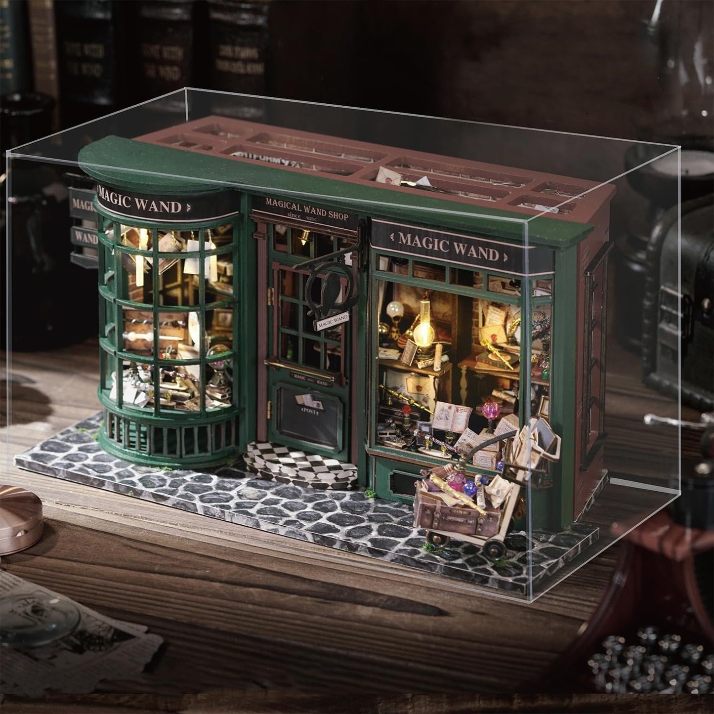 TuKIIE DIY Miniature Dollhouse Kit with Furniture, 1:24 Scale Creative Room Opened & Closed Movie Inspired Wooden Doll House Plus Dust Proof for Kids Teens Adults(Magical Wand Shop)