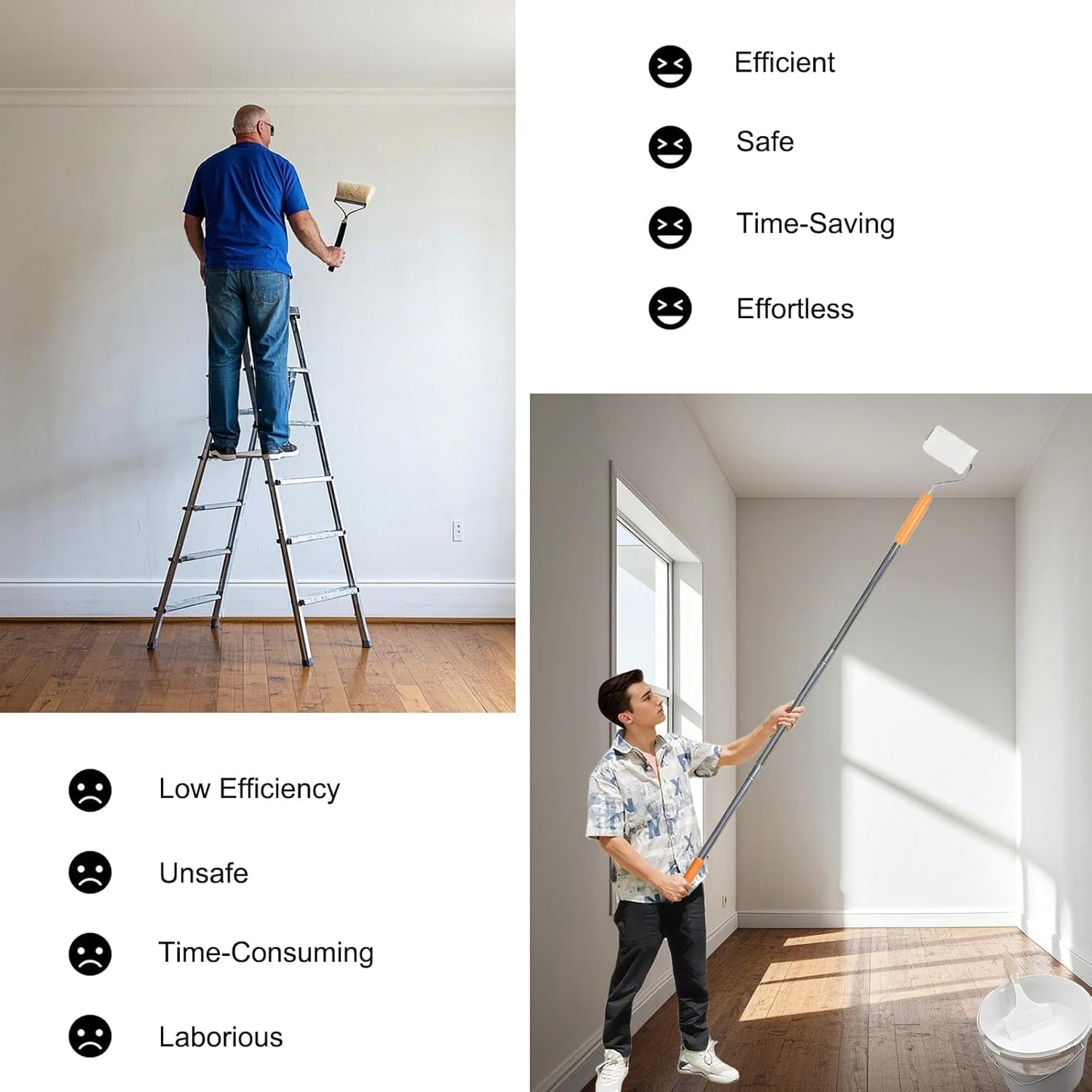 3 PCS Total 4 Ft Extension Pole, Paint Roller Stainless-Steel Threaded Splicing Extension Poles for Hand Drywall Sander Wall Cleaning and Polishing Paint Roller Brushes