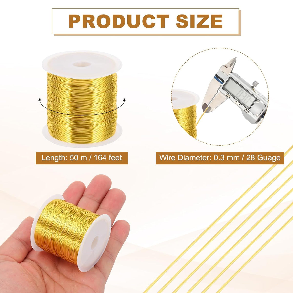 PATIKIL 28 Guage/ 0.3 mm 328 Feet Jewelry Craft Wire, Copper Beading Wire with Plier for Beading Jewelry Making Supplies Earrings Bracelets Accessories Sculptures Gardening, Gold