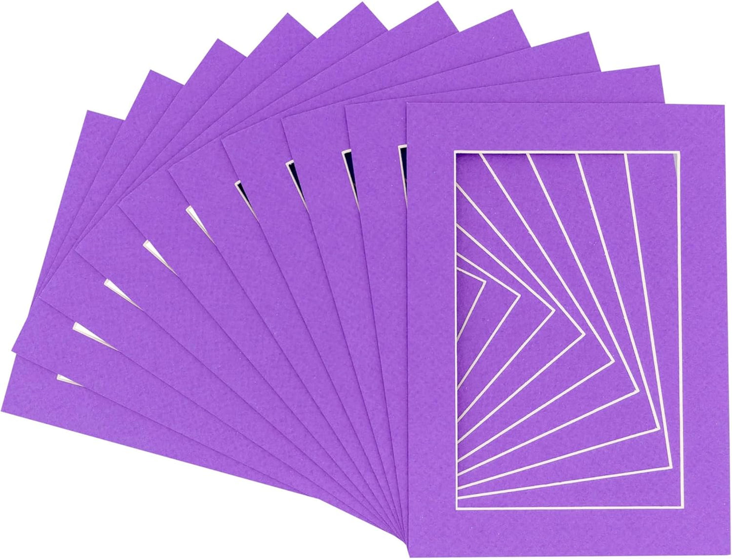 5x7 Mat for 8.5x11 Frame - Precut Mat Board Acid-Free Show Kit with Backing Board, and Clear Bags Purple 5x7 Photo Matte Made to Fit a 8.5x11 Picture Frame Matboard for Framing, Pack of 10 Mats