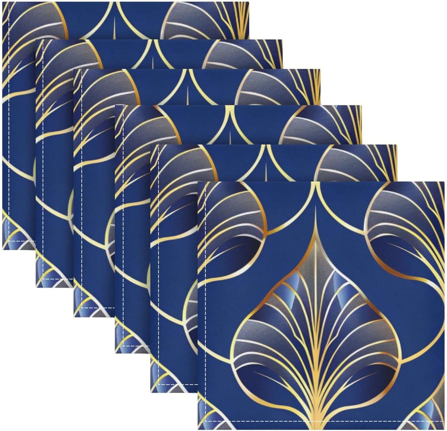 ALAZA Art Deco Floral Royal Blue & Gold Cloth Napkins Set of 1, 20x20 Inch Washable and Reusable Napkin for Decoupage Dinner Party Everyday Use