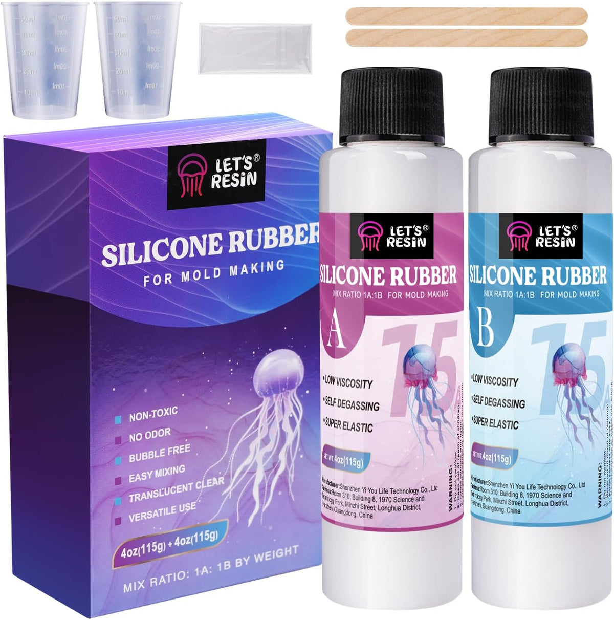LET'S RESIN 8oz Silicone Mold Making Trial Kit, Fast Cure Mold Making Silicone Rubber, Easy Mixing, Flexible Platinum Cured Molding Silicone for Casting Resin Molds & Silicone Molds (Translucent)