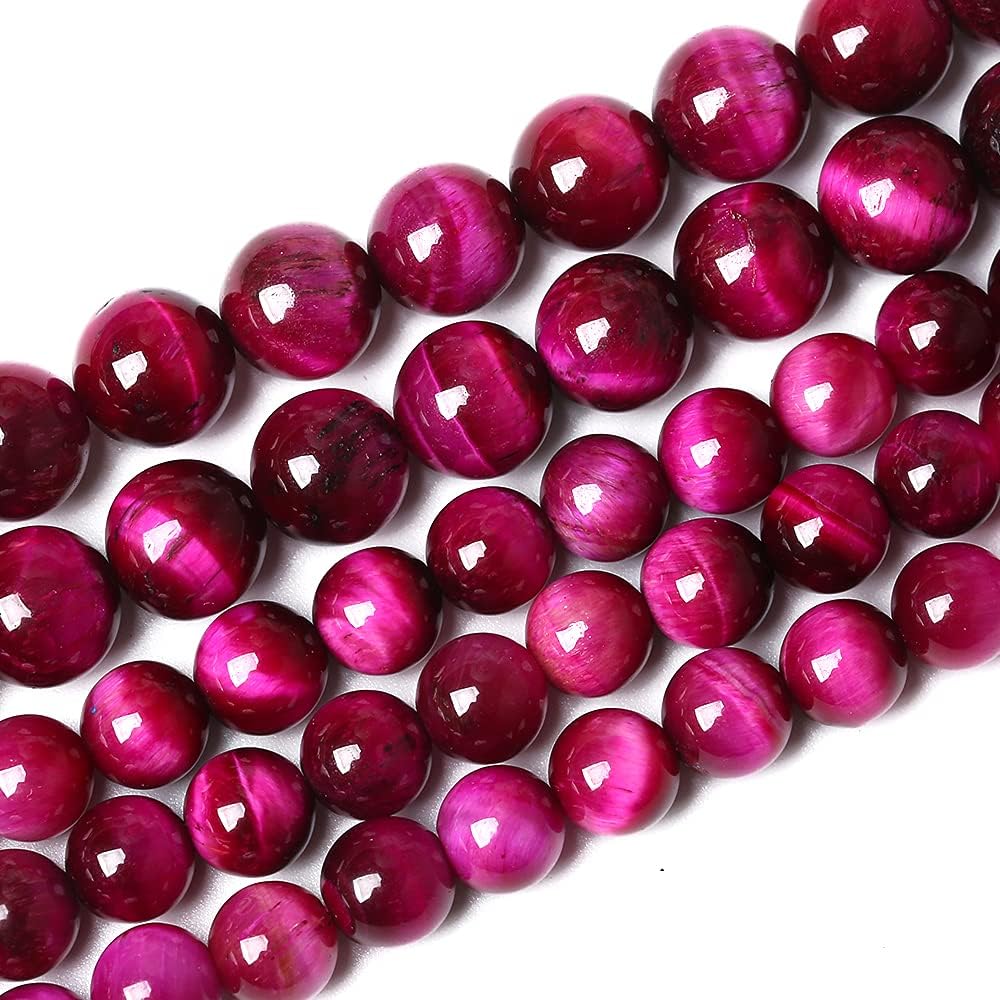 10mm 38pcs Natural Rose Red Tiger Eye Agate Stone Round Loose Beads for Jewelry Making Semi-Precious Beads DIY Bracelet Necklace (Rose Red Tiger Eye Stone, 10mm)