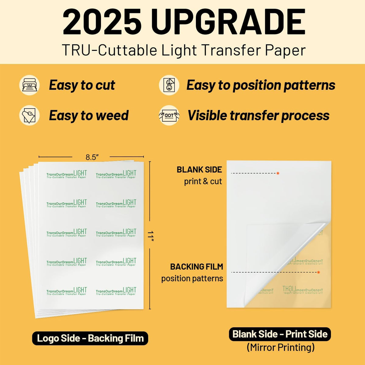 TransOurDream Heat Transfer Paper for t Shirts Heat Press (10 Sheets, 8.5"x11") Printable Heat Transfer Vinyl for Inkjet Printer Light Iron on Transfers for Tshirts Cuttable & Self-Positionable