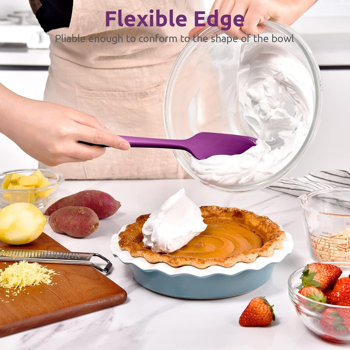 Heat Resistant Silicone Spatula Set: U-Taste 600ºF High Temp Seamless Food Grade Utensil, Flexible Rubber Silicon Kitchen Cooking Mixing Baking Scraper for Nonstick Cookware Set of 4 (Purple)