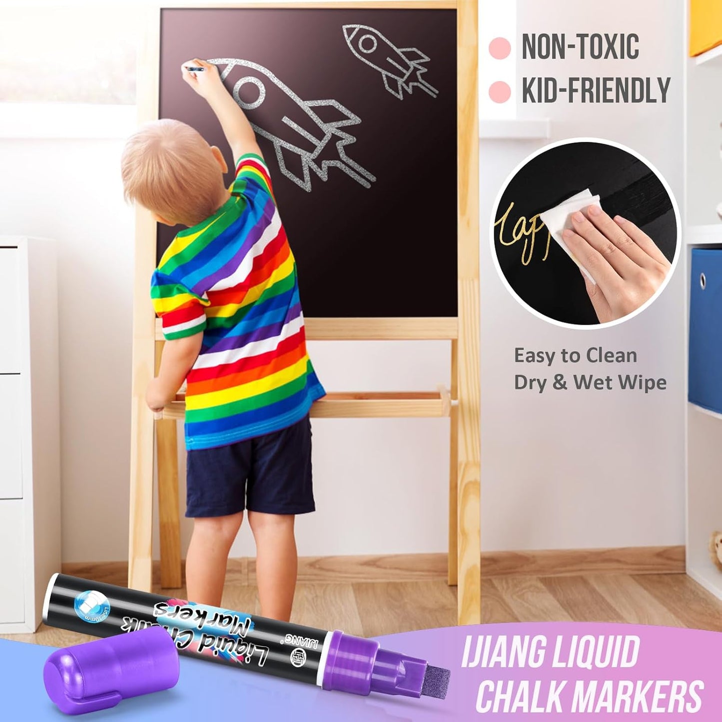 IJIANG Window Chalk Markers Washable, with 10mm Thick Tips for Chalkboard, Windows, Glass, Mirror, Auto, Poster, Bistro, Cars of DIY (10mm Metallic)