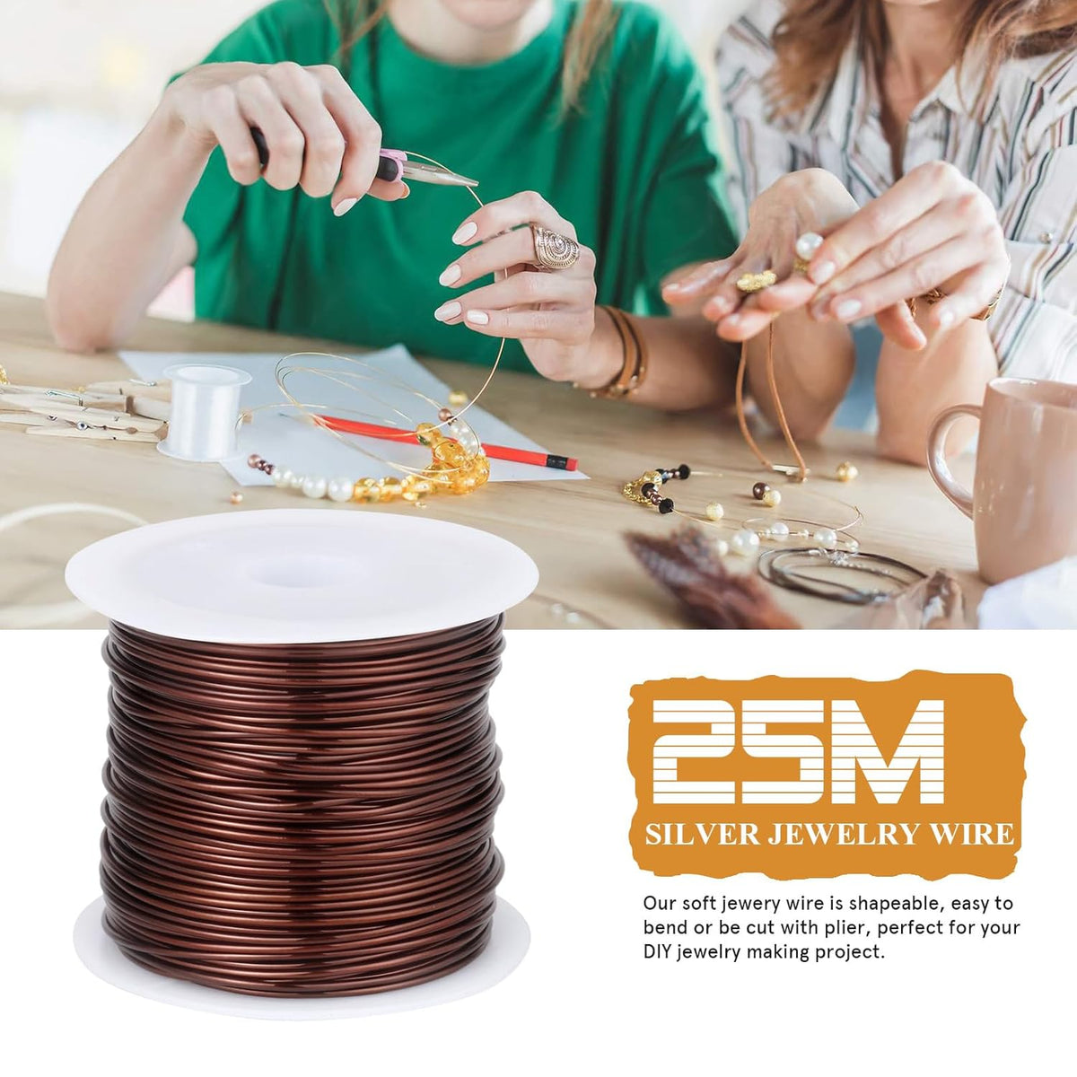 82FT Jewelry Wire 20 Gauge Tarnish-Resistant Copper Beading Wires Roll Bulk for DIY Crafts Jewelry Making, Red Brown