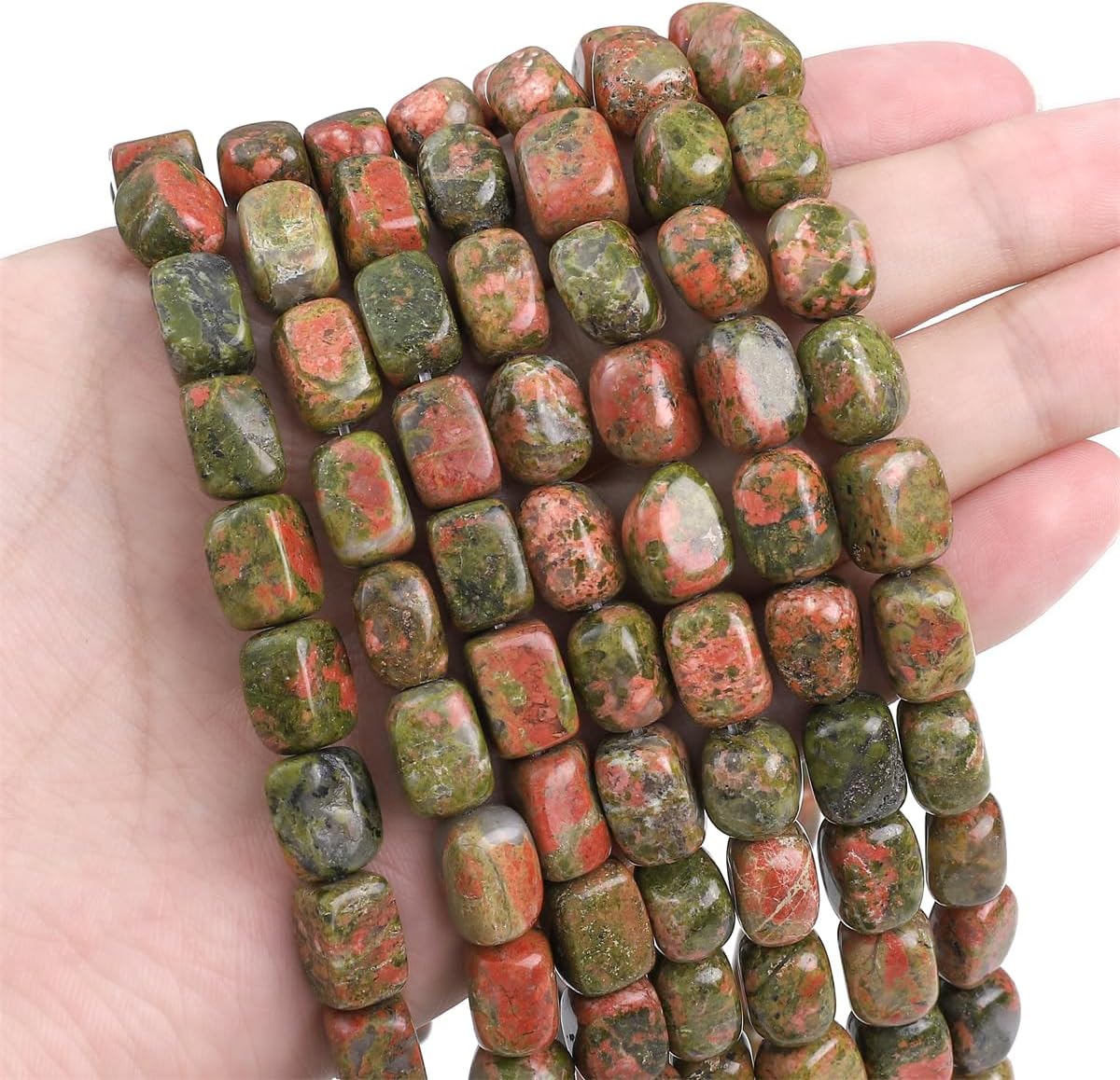 Natural Unakite Cuboid Stone Loose Semi Gemstone Beads for Jewelry Making 8mmx12mm 38cm/Strand