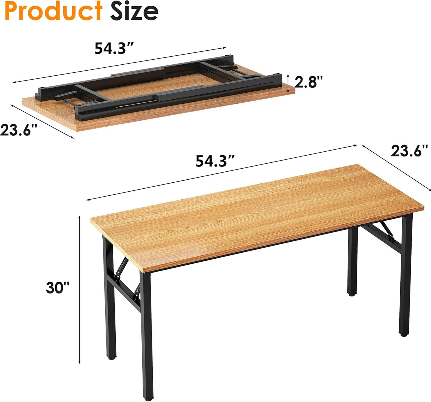 Need Folding Desk, 54 inch Large Computer Desk for Home Office, No Install Needed Study Student Writing Table Desk Workstation, Teak Black
