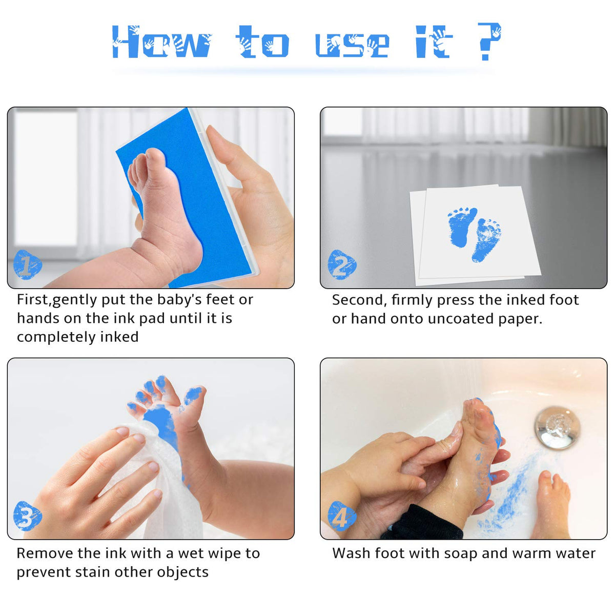 Ink Pad, 5x4'' Washable Non-Toxic Ink Stamp Pad for Baby Footprint Handprint, Sky Blue
