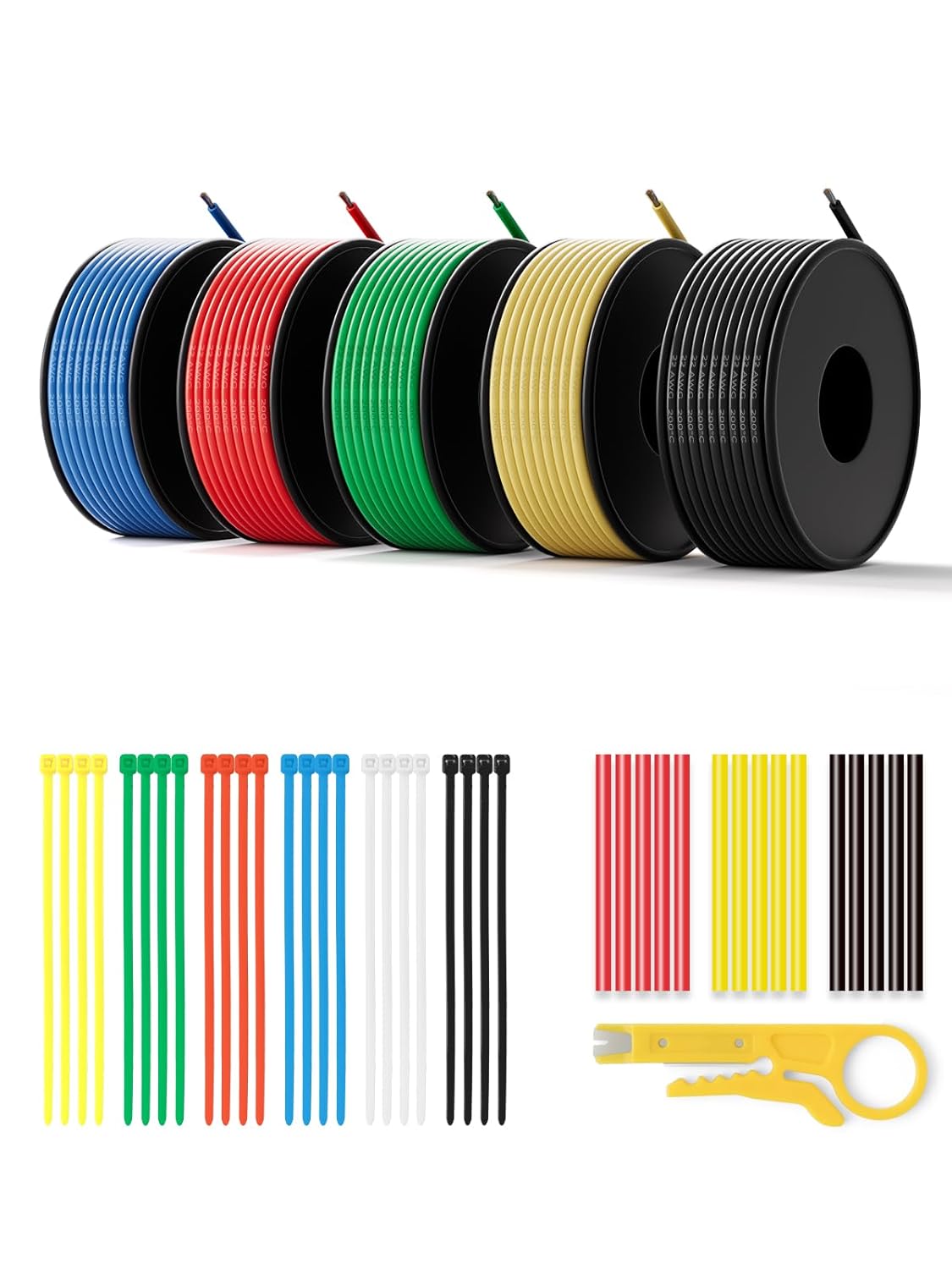 22 AWG Silicone Wire Kit 250FT, 22 Gauge Stranded Tinned Copper Wire Spool, 5 Colors 50FT Each,Flexible Electrical Wire for DIY, Automotive, LED, Arduino, Battery Projects