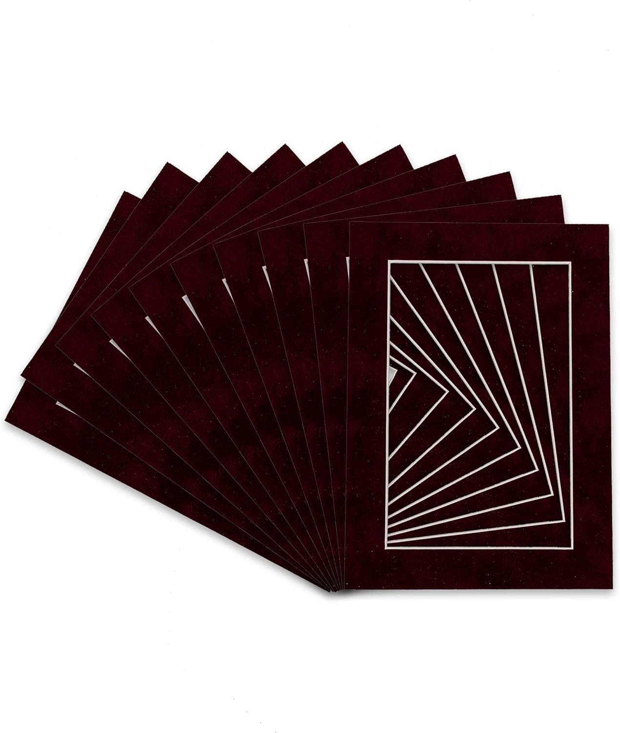 Pack of 25 Acid Free 11x14 Mats Bevel Cut for 8.5x11 Photos - Dark Red Suede Precut Matboards With Backing Boards and Clear Photo Mat Bags For Pictures, Photos, Framing - 4-ply Thickness