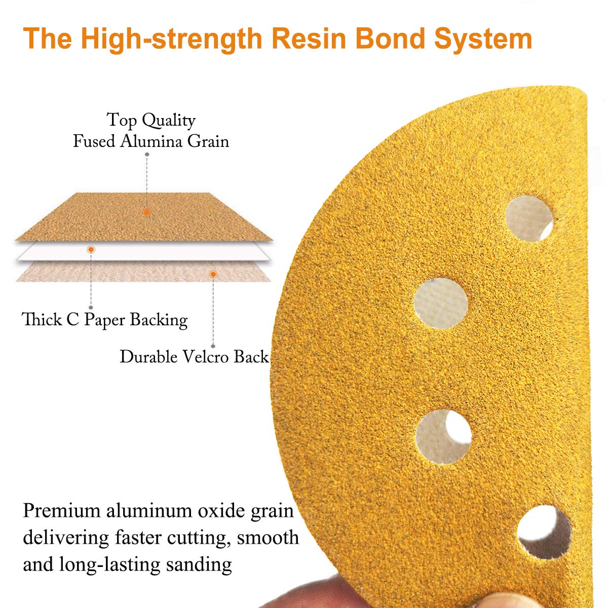 5-Inch 8-Hole Hook and Loop Sanding Discs 100-Grit Random Orbit Sandpaper, 100-Pack