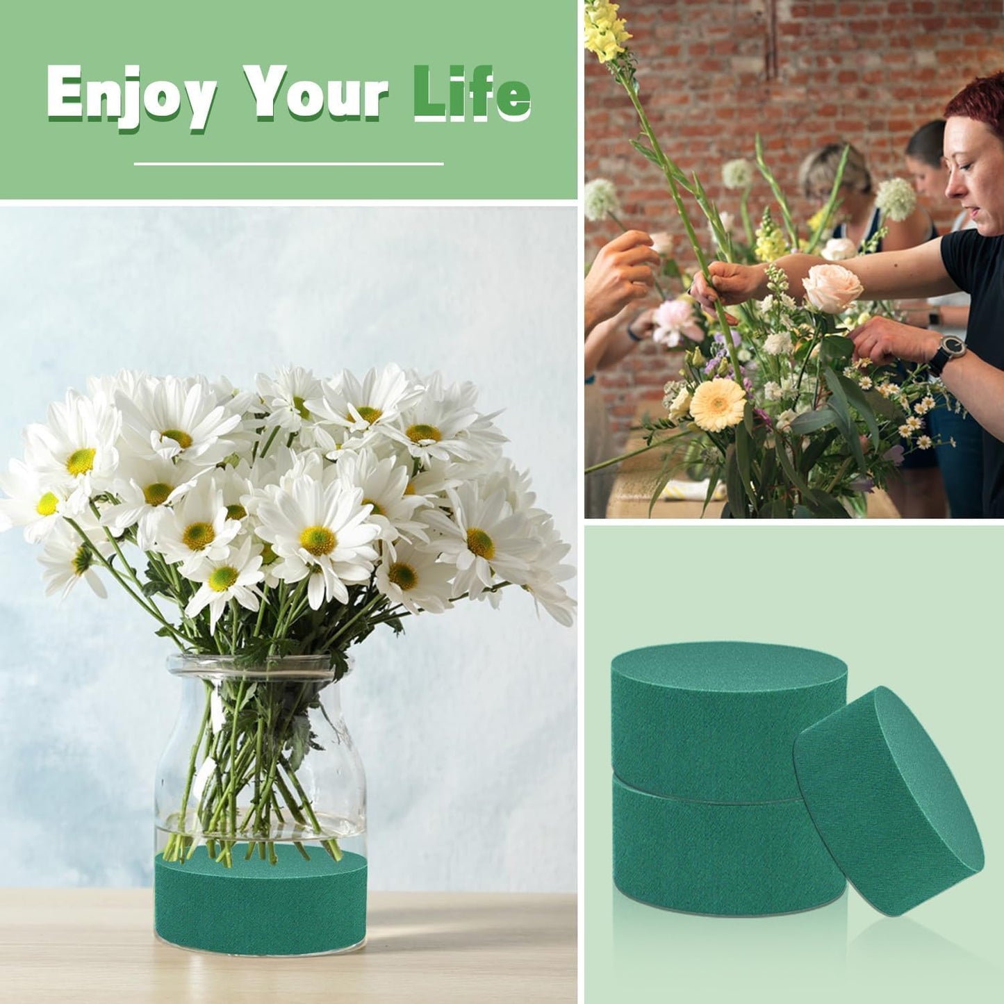 SupKing 8 Pcs Floral Foam Blocks 3.15" Round Green Wet Dry Flower Foam Florist Plant Foam for Fresh Artificial Flower Arrangements