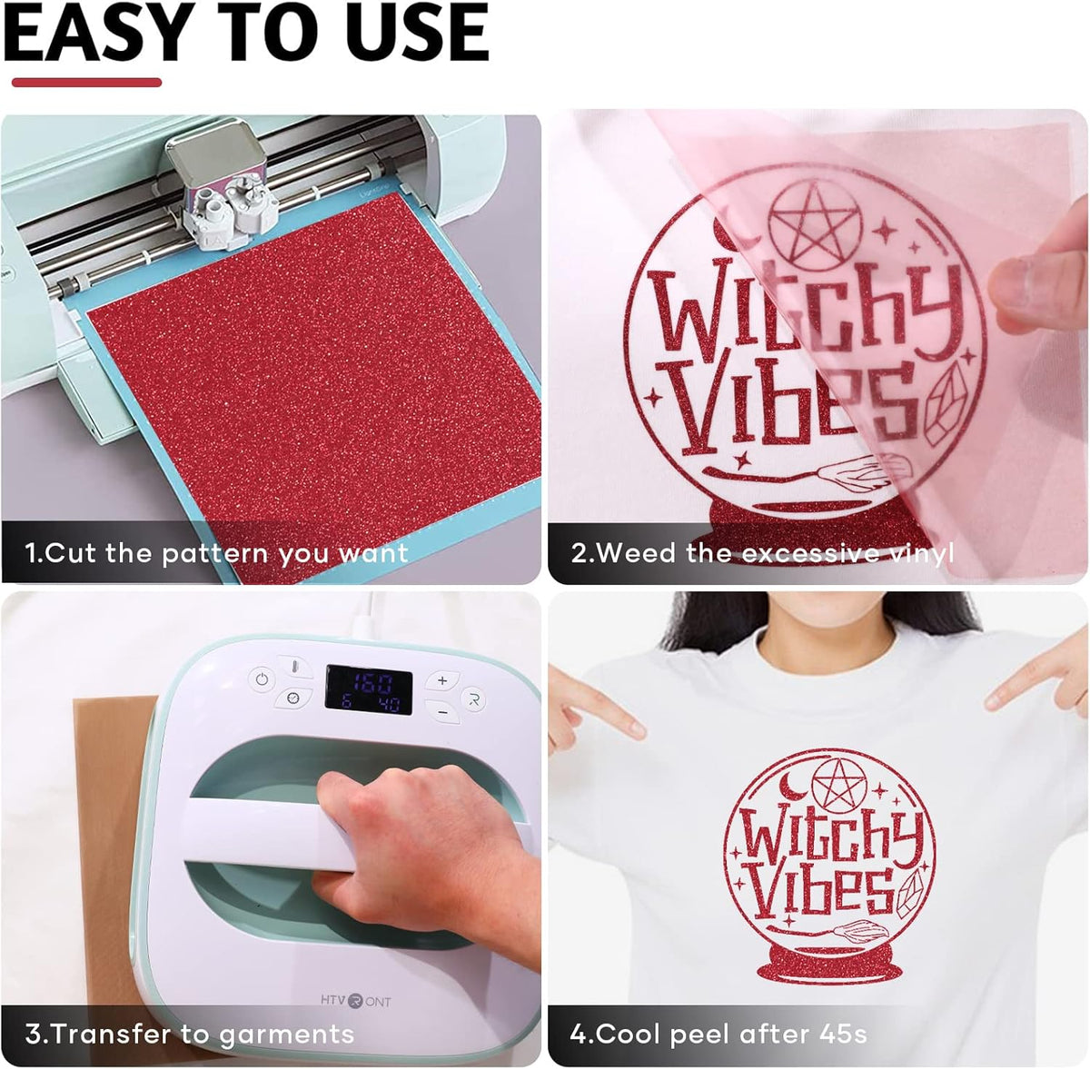 HTVRONT Red Glitter HTV Heat Transfer Vinyl Bundle: 13 Pack 12" x 10" Iron on Vinyl for T-Shirt, Red Glitter Heat Transfer Vinyl for Compatible with Cricut Cutting Machine or Heat Press Machine