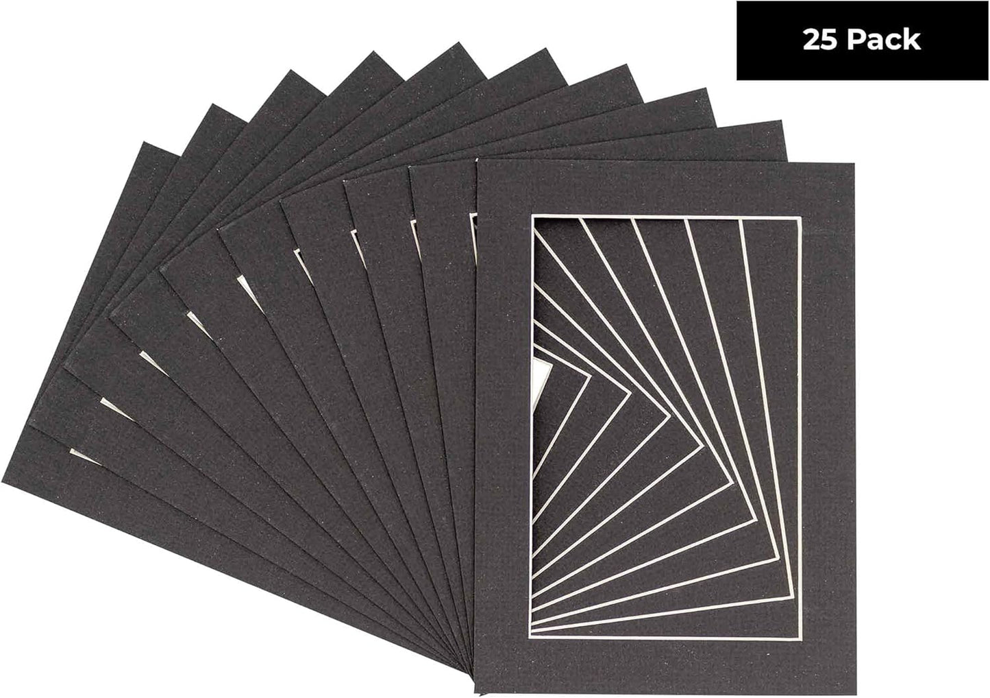 6x8 Mat for 8x10 Frame - Precut Mat Board Acid-Free Textured Black 6x8 Photo Matte for a 8x10 Picture Frame, Premium Matboard for Family Photos, Show Kits, Art, Picture Framing, Pack of 25 Mats