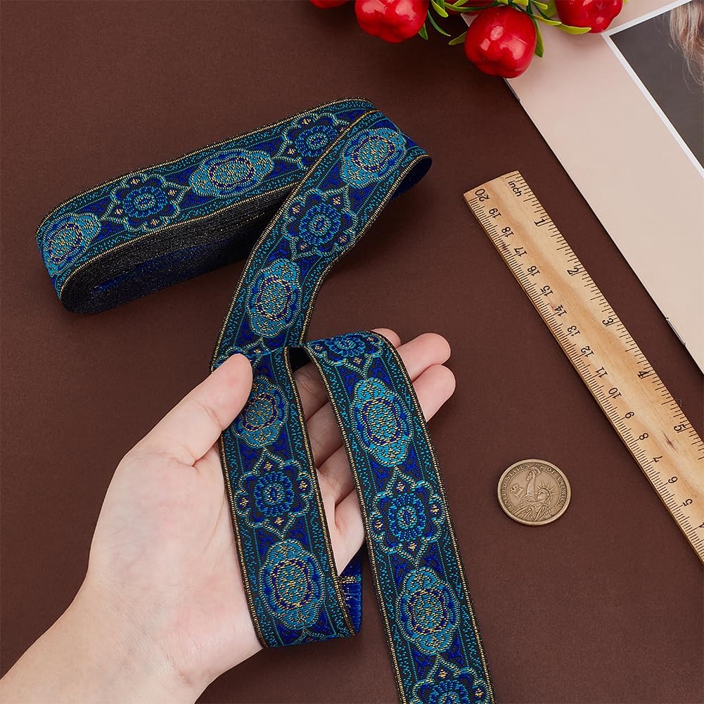 PH PandaHall 1.3 Inch Vintage Jacquard Ribbon, 7 Yards Emobridered Woven Ribbon Boho Fabric Sewing Woven Ribbon Persian Floral Trim Fringe Decor Trim for Ramadan Clothing Embellishment Decoration
