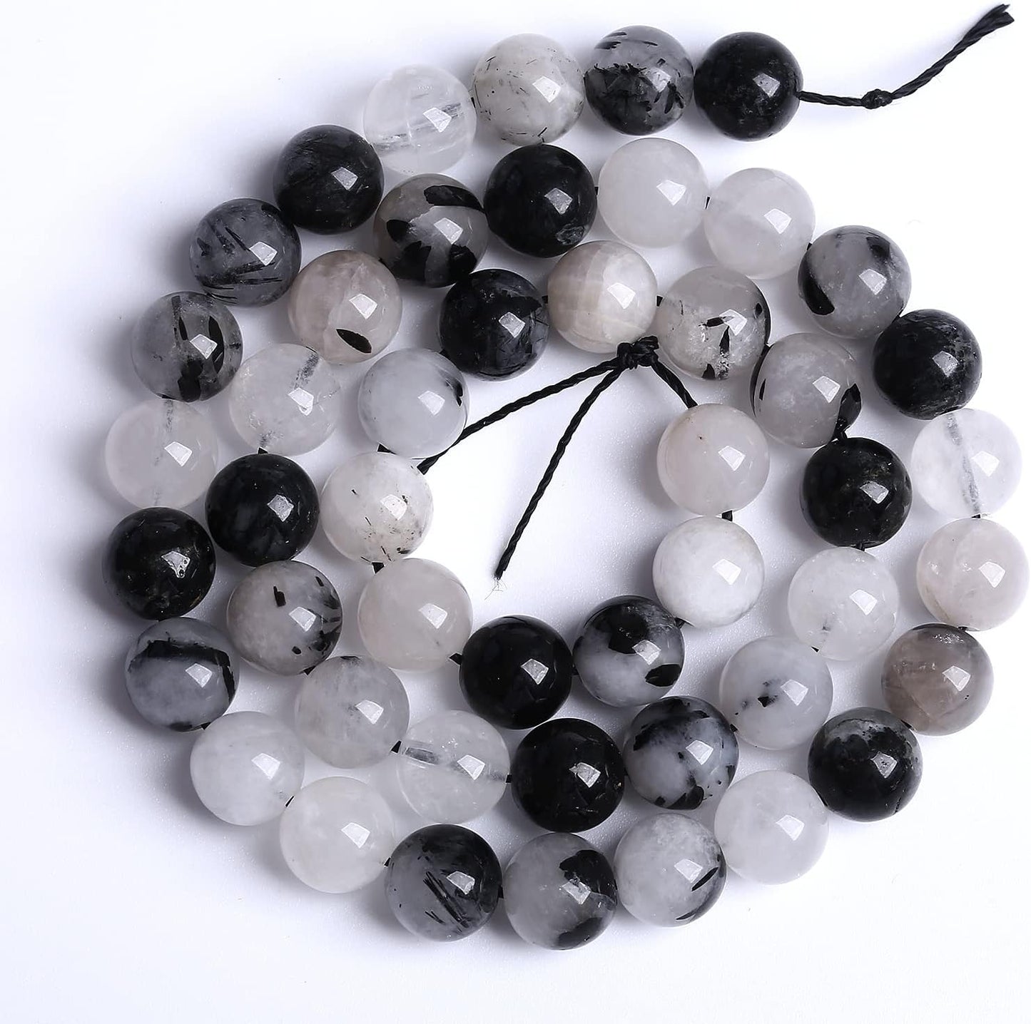 AAA Natural Black Quartz Rutilated Beads Round Loose Beads for Jewelry Making DIY Bracelet 32pcs 12mm Crystal Energy Healing Power Stone (Black Rutilated Quartz Crystal, 12mm)