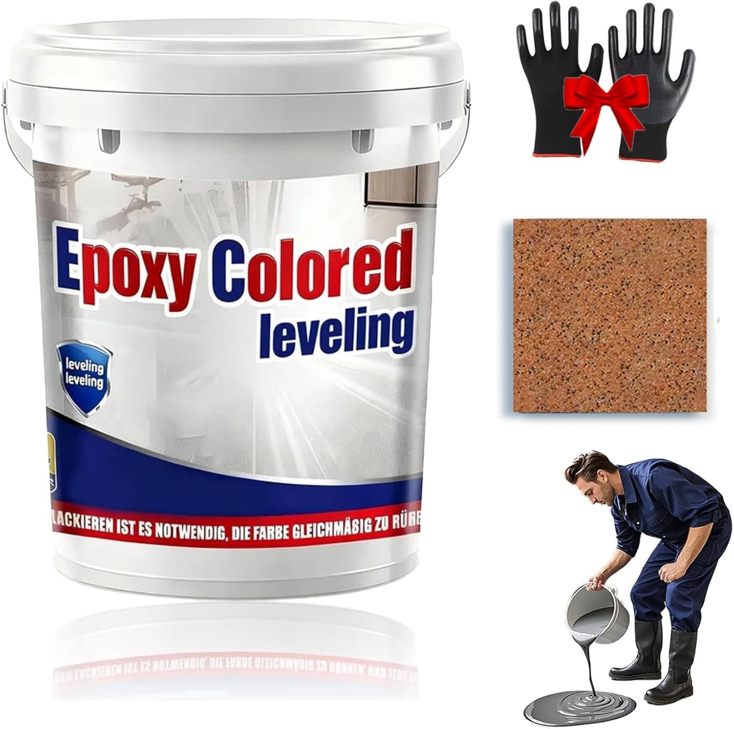 Epoxy Floor Paint, Epoxy Colored Sand Floor Paint, High-Gloss Marble Effect Self-Leveling Coating, Waterproof, Non-Slip, Ultra-Durable for Garage, Basement, Wood Floors (Orange,22 lb)