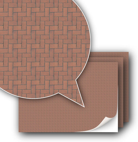 3 Sheets Self-Adhesive Decorative Film Paving Stones and Surfaces for Model Making in Scale 1:87 Scale H0 (UK: 3.5 mm Scale) (Red Paving Stones Herringbone)