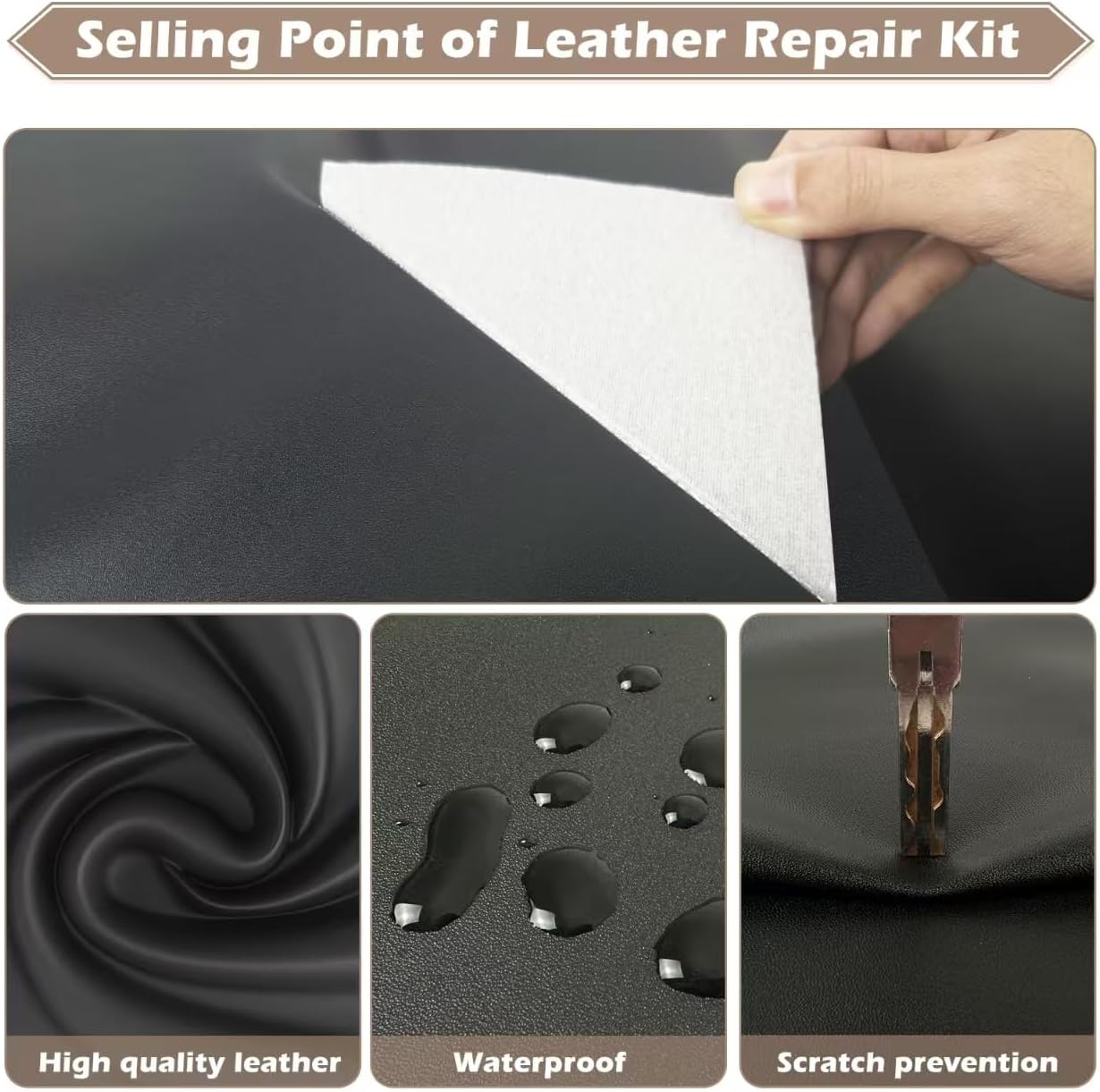 Leather Repair Tape, 23.6x79 inch Leather Patches for Furniture, Self Adhesive Leather Repair Patch for Sofas, Couches, Leather Covers, Seats, Chairs, Vinyl Repair Tape Black-Fine Grain