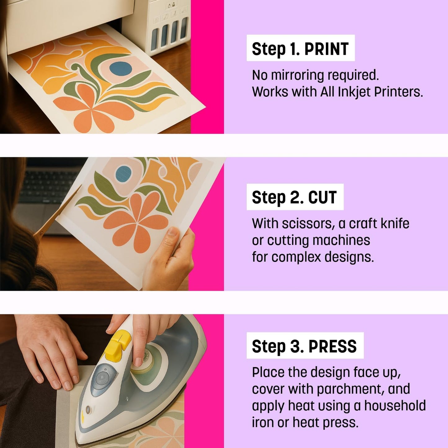 MINSEO Jet Flex Premium Opaque Heat Transfer Paper for Dark Fabric (30 Sheets 8.5x11") Printable Iron-on Transfer Vinyl for Inkjet Printer (Made in Korea)