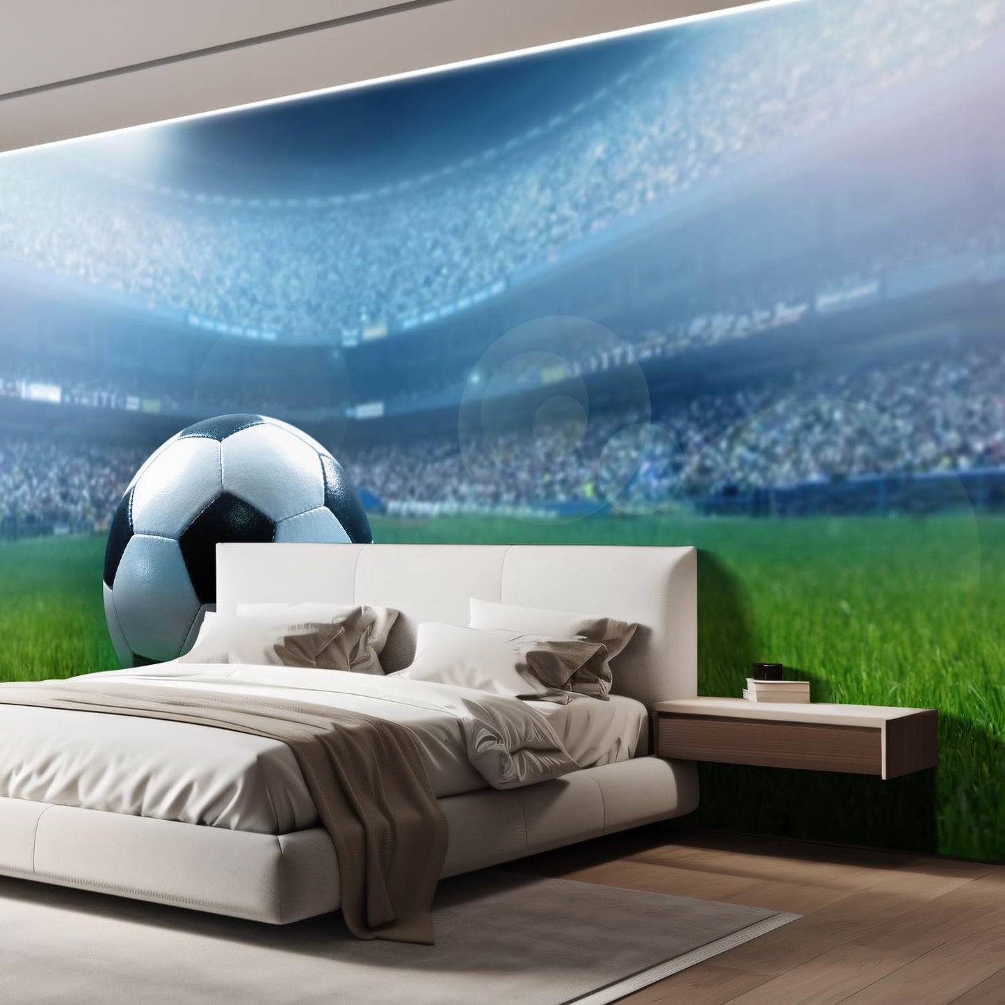 wall26 Close Up of a Football Ball on a Full Stadium Removable Wall Mural | Self-Adhesive Large Wallpaper - 132x144 inches