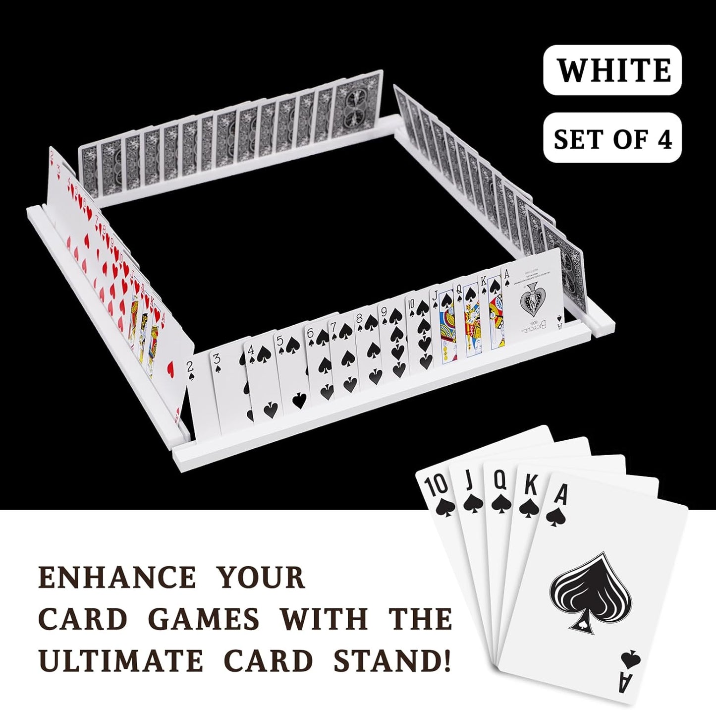 Playing Card Holder Stand Width 400mm (15.75 in.) White Acrylic Set for Playing Card Games, Trading Card or Other Card, Board Games (4 Pcs, White)