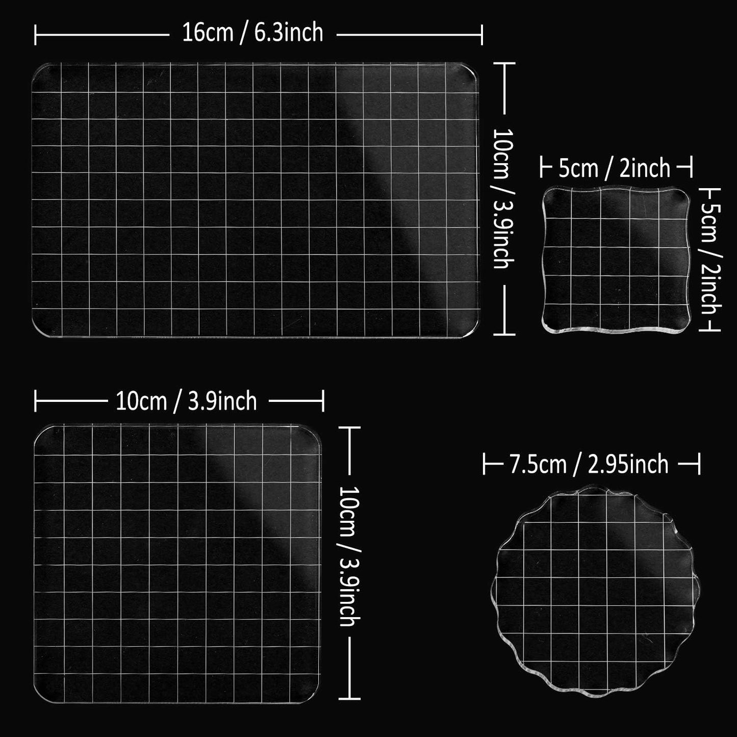 Whaline Large Acrylic Stamp Block Clear Stamping Tools Set with Grid Lines for Art Crafts Scrapbooking, 4 Pack