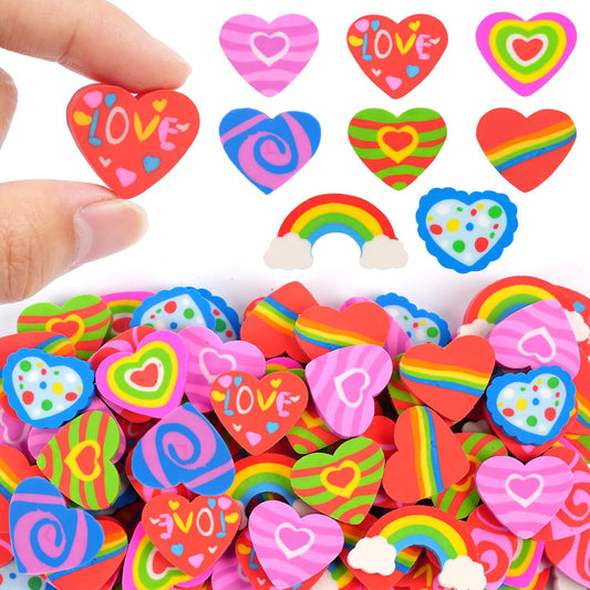 48pcs Large Erasers for Kids Bulk Heart Rainbow Pencil Erasers for Classroom Prizes Exchange International Children's Book Festival Party Favors Back to School Supplies