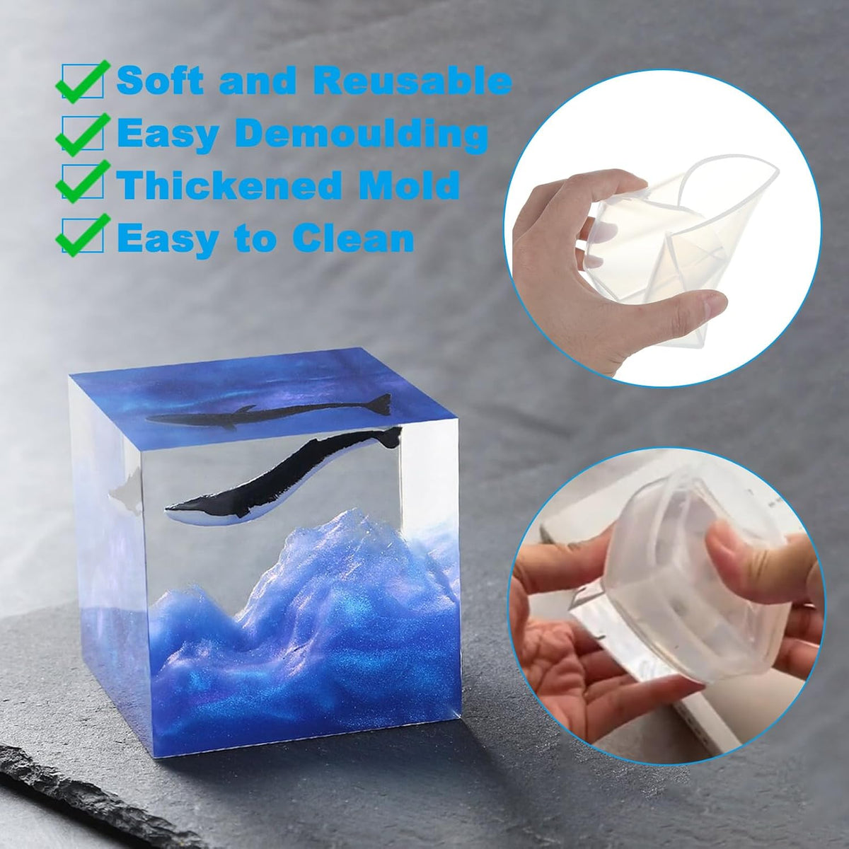 2 Pack Square Resin Molds Cube Silicone Casting Molds, 2 Sizes Epoxy Resin Molds Transparent Square Silicone Molds for Resin Casting, 4 Inch and 3Inch