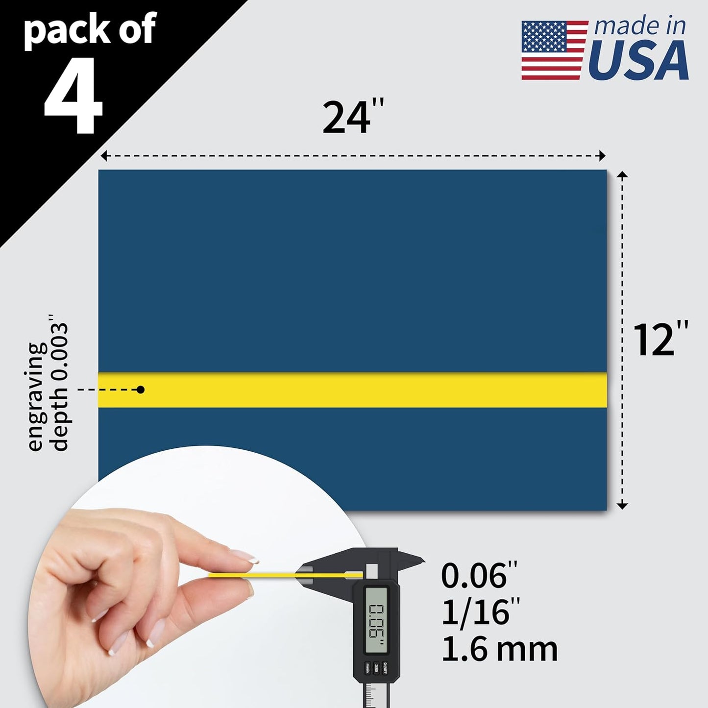 Trotec TroLase | 12"x24"x1/16", 4 Pcs | Sky Blue/Yellow | 2 Ply | Modified Acrylic | Laser Engraving Double Color Plastic Sheet | Engraving Blanks for Laser, Saw, Guillotine | Made in USA