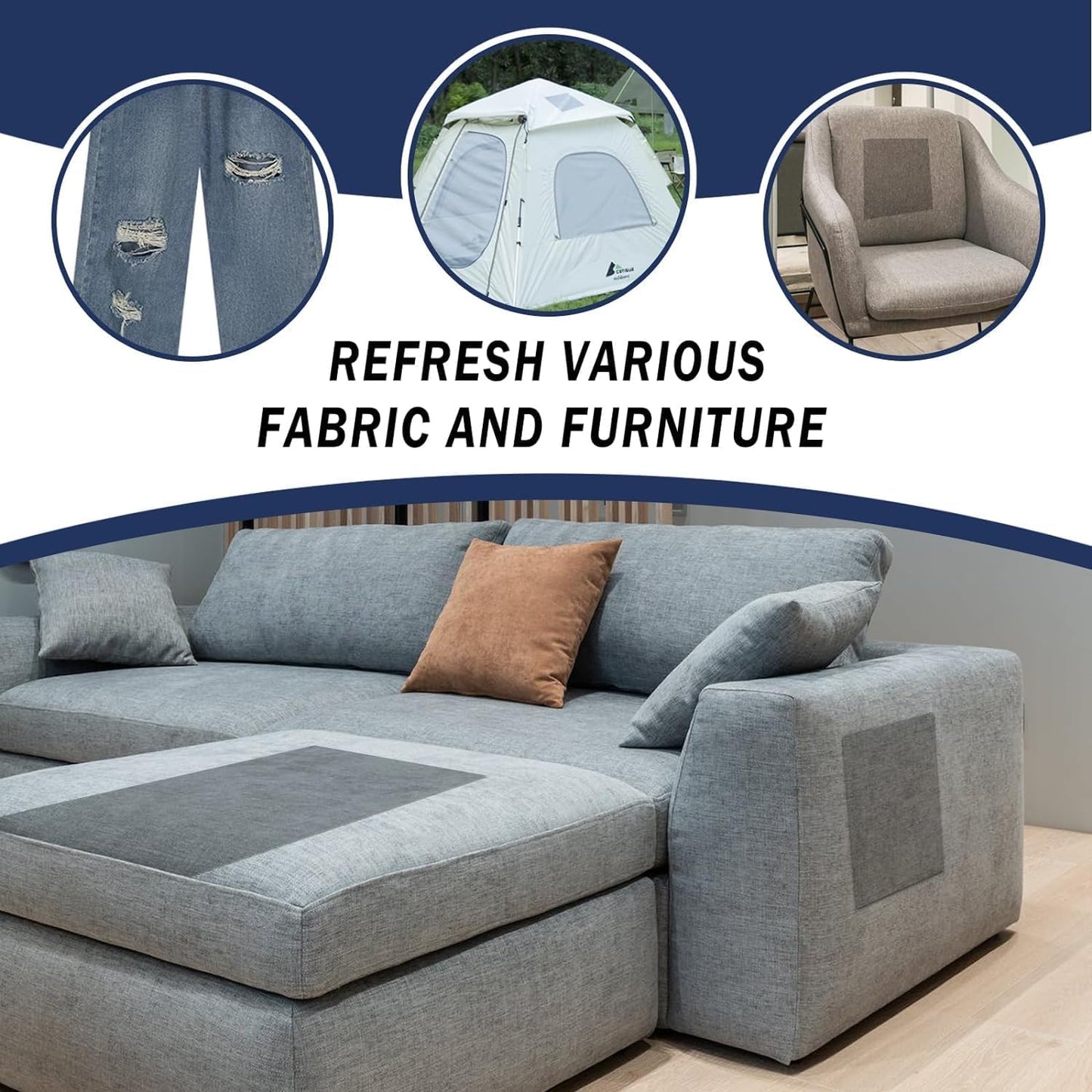 Canvas Repair Patch, Strong Sticky Fabric Repair Tape, Self-Adhesive Fabric Patch for Sofas, Tote Bags, Clothing, Car Seats, Furniture (Medium Grey, 3.5X79 Inch)