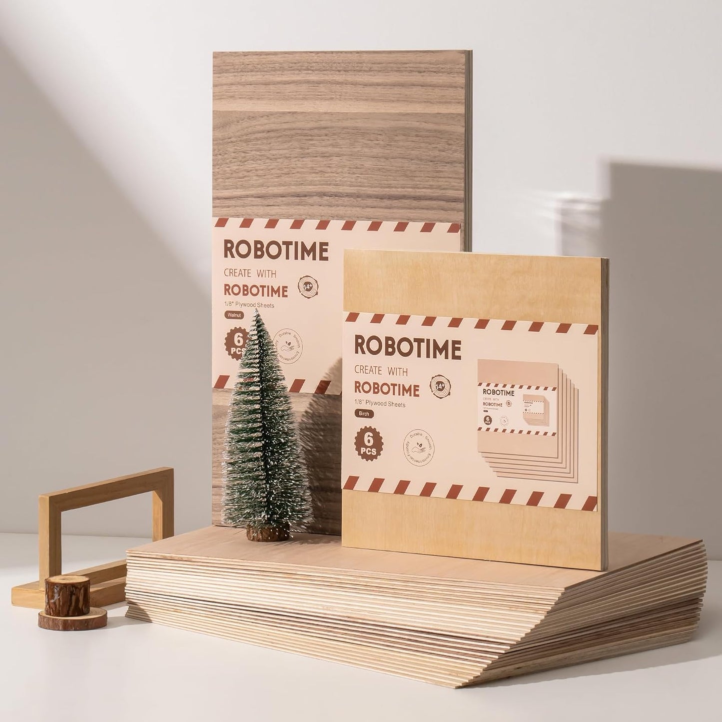 ROBOTIME 6Pcs 3mm Walnut Plywood for Laser Cutting, 1/8 Plywood Crafting Wood 12"x12", Engraving and DIY Projects, Thin Walnut Boards for Wood Project and Engraving