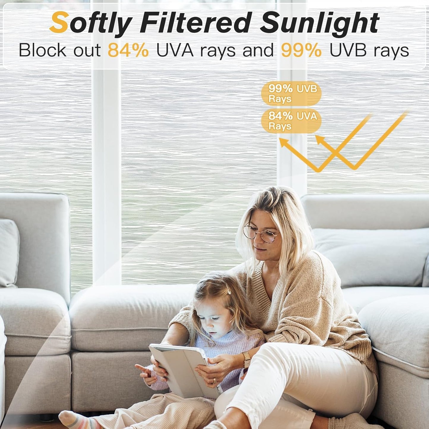 Haton Window Privacy Film, Frosted Glass Privacy Window Clings, Sun Blocking Frosting Opaque Coverings, Static Cling Removable Decorative Stickers for Home Door, Non-Adhesive 29.5" x 157.4"