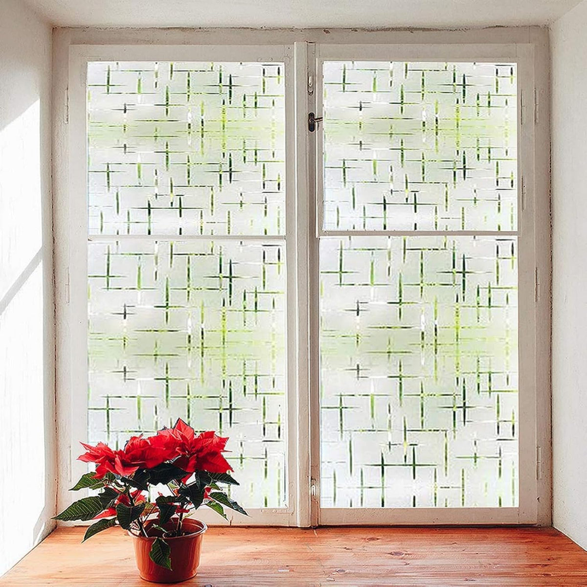 Finnez Frosted Window Film Non-Adhesive, Frosting Privacy Film for Glass Windows, Self Static-Cling Decorative Window Cling for Home Office UV Protection Cross Pattern, 23.6 x 157.4 inches