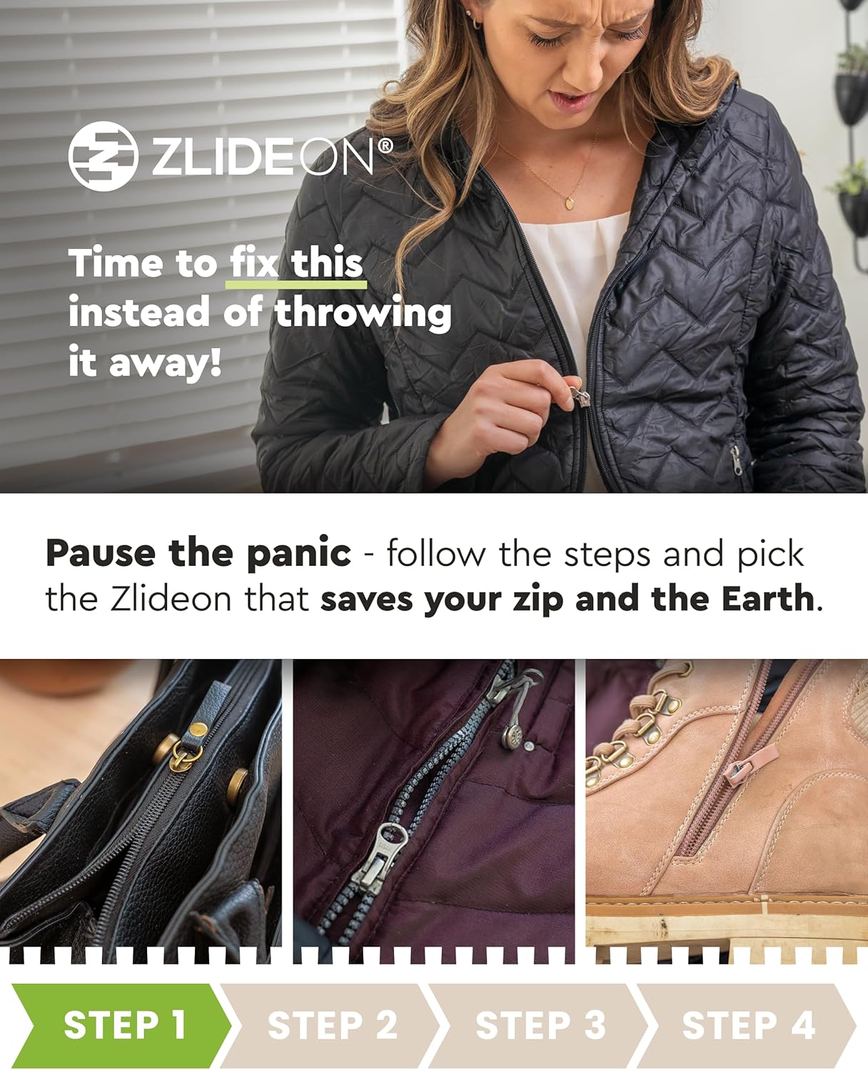 ZlideOn Zipper Pull Replacement - Silver, Normal Multipack (4 Pieces) - Instant Zipper Replacement Slider for Narrow Zippers