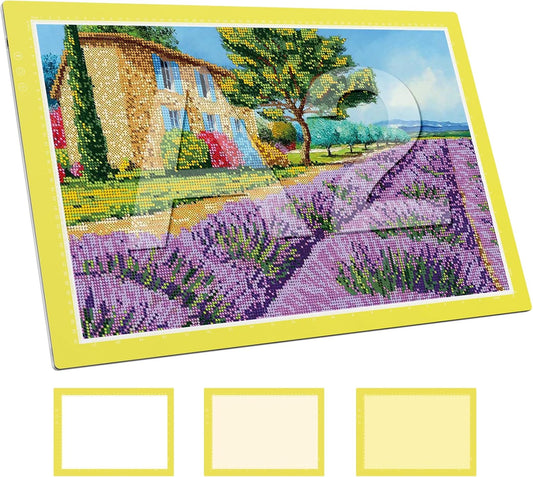 ZEXALIGHT A2 Light Box for Tracing, Light Pad for Diamond Painting with 8 Levels/Stepless Dimming Brightness and 3 Color Modes, Ultra-Thin Copy Board Light Table for Artists Tracing Drawing (Yellow)