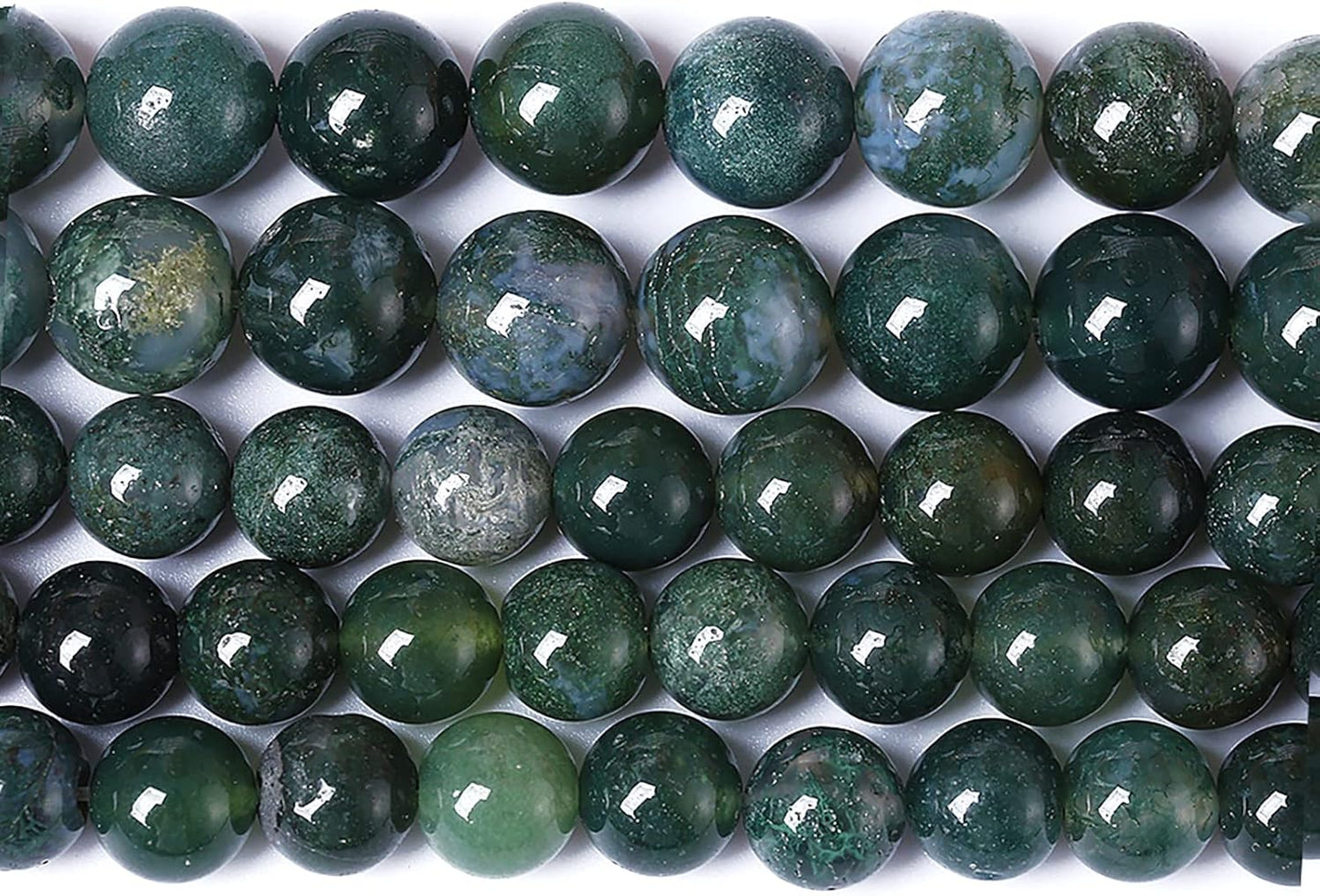 60PCS 6mm Natural Green Moss Agate Beads Gemstone Round Loose Spacer Beads for Jewelry Making DIY Bracelet Necklace Earrings 15" Inch